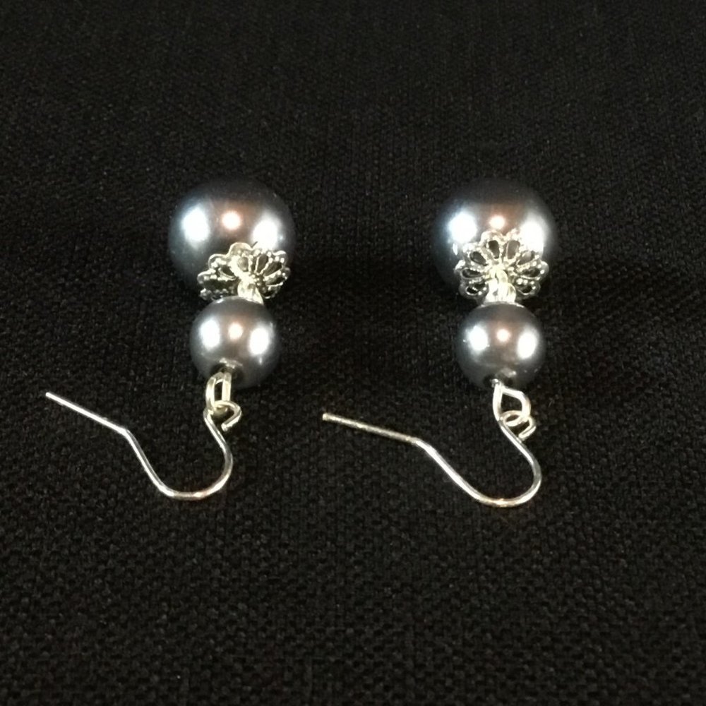 Black 'Pearl' Drop Earrings